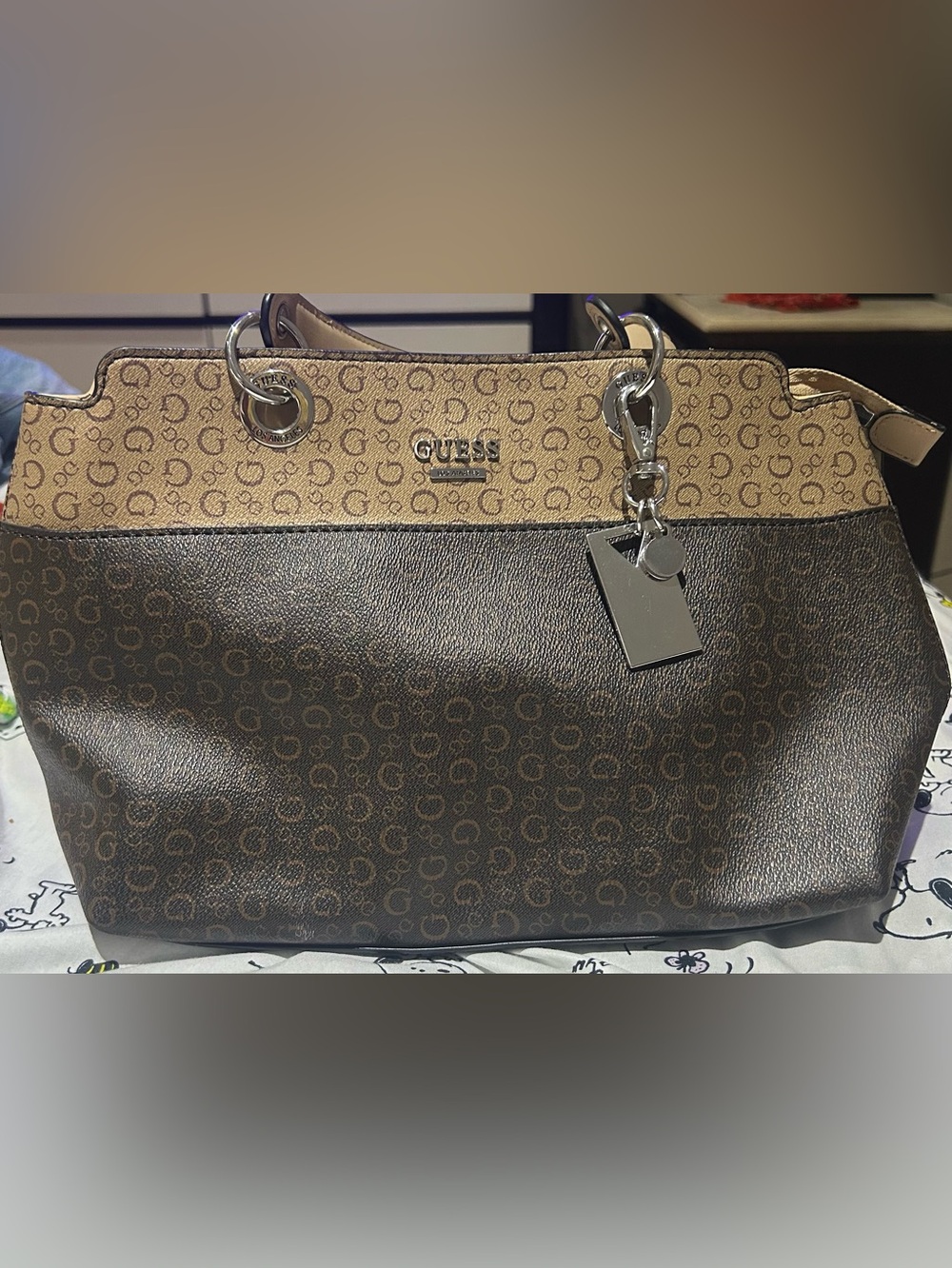 Brown Guess Black Interior Tote with Zip Pocket